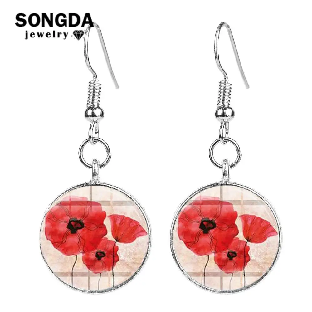 SONGDA брендовые серьги с красным цветком и рыбьим крюком красивые цветами ретро