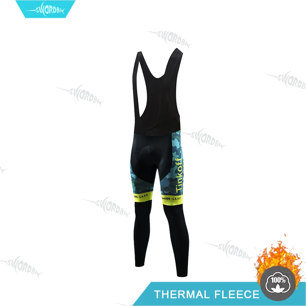 Bib Pants Велоспорт одежда для мужчин Pro Team Велоспорт трикотажный комплект Tinkoff Мужская зимняя одежда флуоресцентный цвет Тепловая флисовая одежда комплект с длинными рукавами MTB Uninform - Цвет: Bib Pants