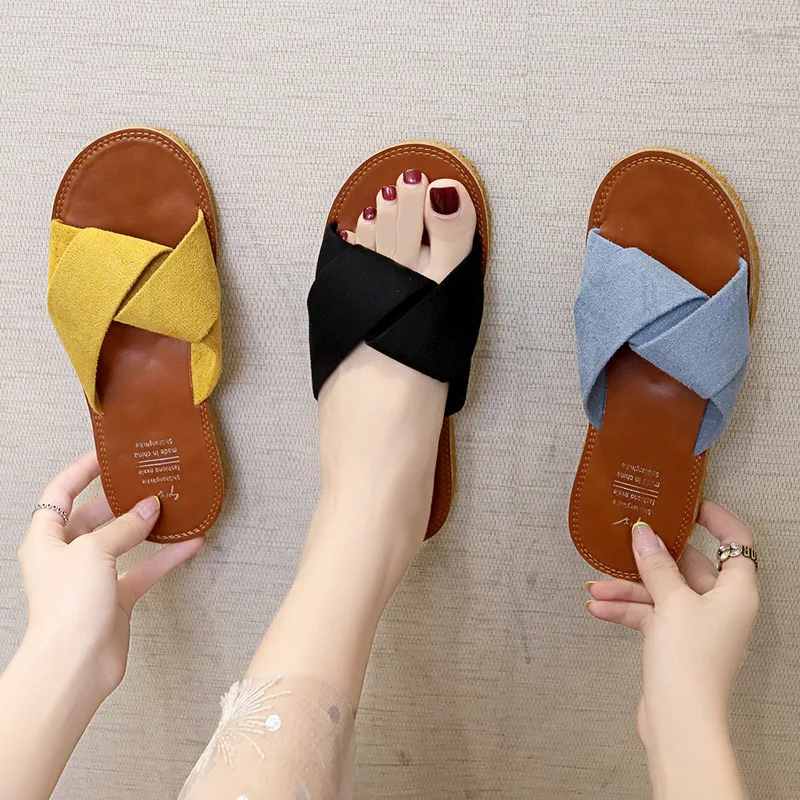 

Women Slippers Summer Shoes Designer Outside Slides Slippers Ladies Literary Flat-heeled beach shoes Casual female slippers