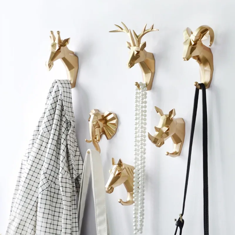 

Animal Shaped Wall Hanging Hooks Home Decor Deer Rhino Horse Head Elephant Coat Hook Hanger For Hat Holder Key Rack Wall Storage