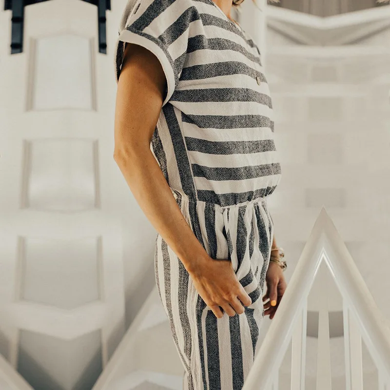 Женский офисный комбинезон с поясом элегантный повседневный коротким рукавом