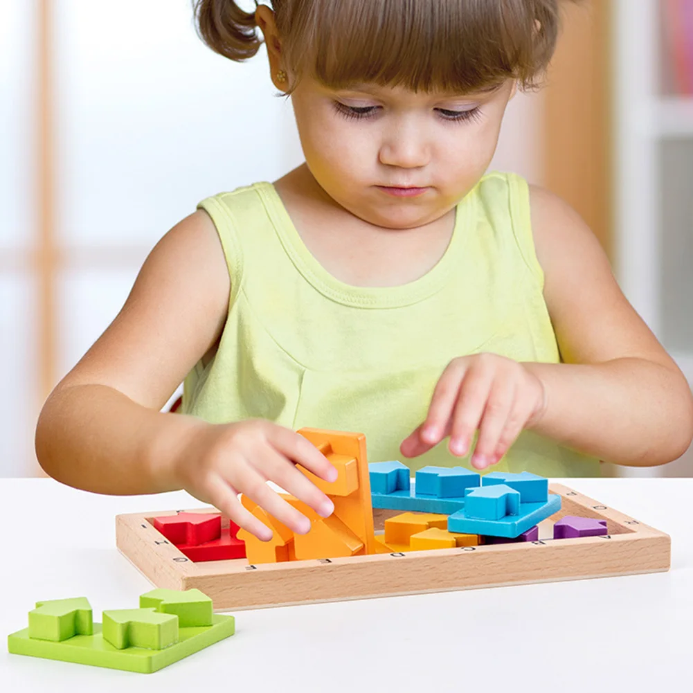 

Красочный 3D пазл, деревянные строительные блоки, пазл, математическая игра тетрис, Детская Дошкольная развивающая игрушка