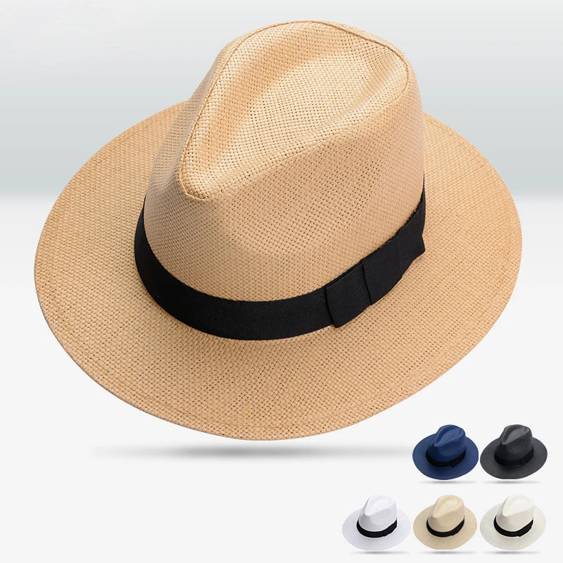 Панама из соломы и бумаги для мужчин женщин модная пляжная с бантом однотонная