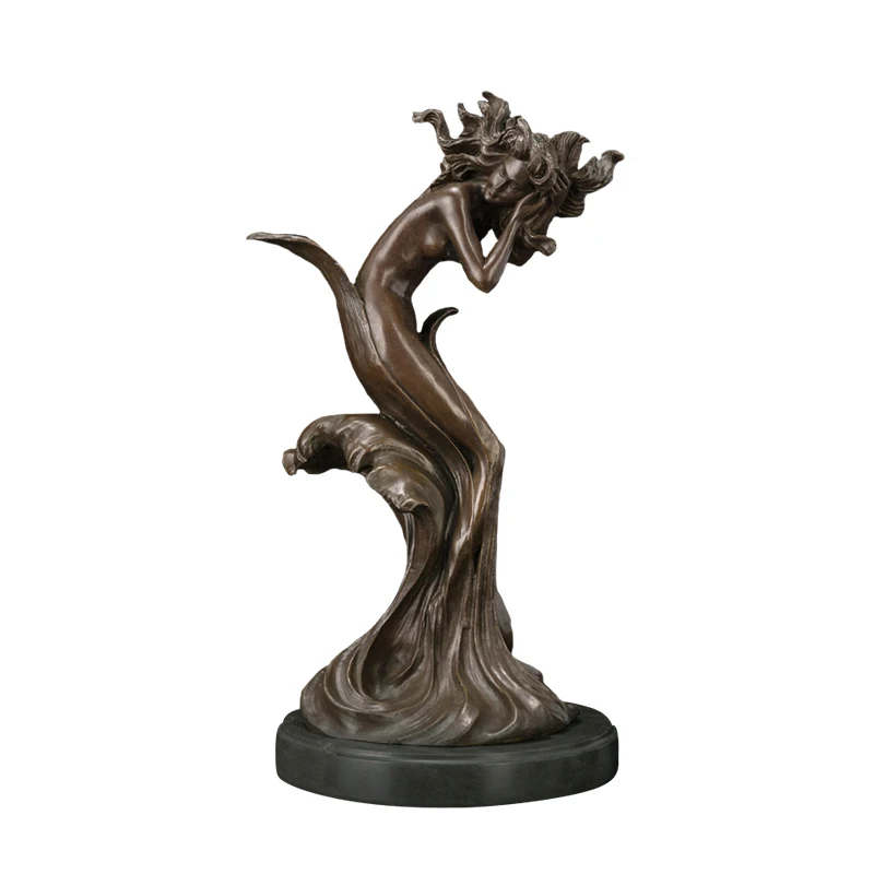 

Ivorique DS-408 Sea Girl Statue Sculpture Hot Cast Bronze Marble Base High-end Home Decoration Collectible Figurine