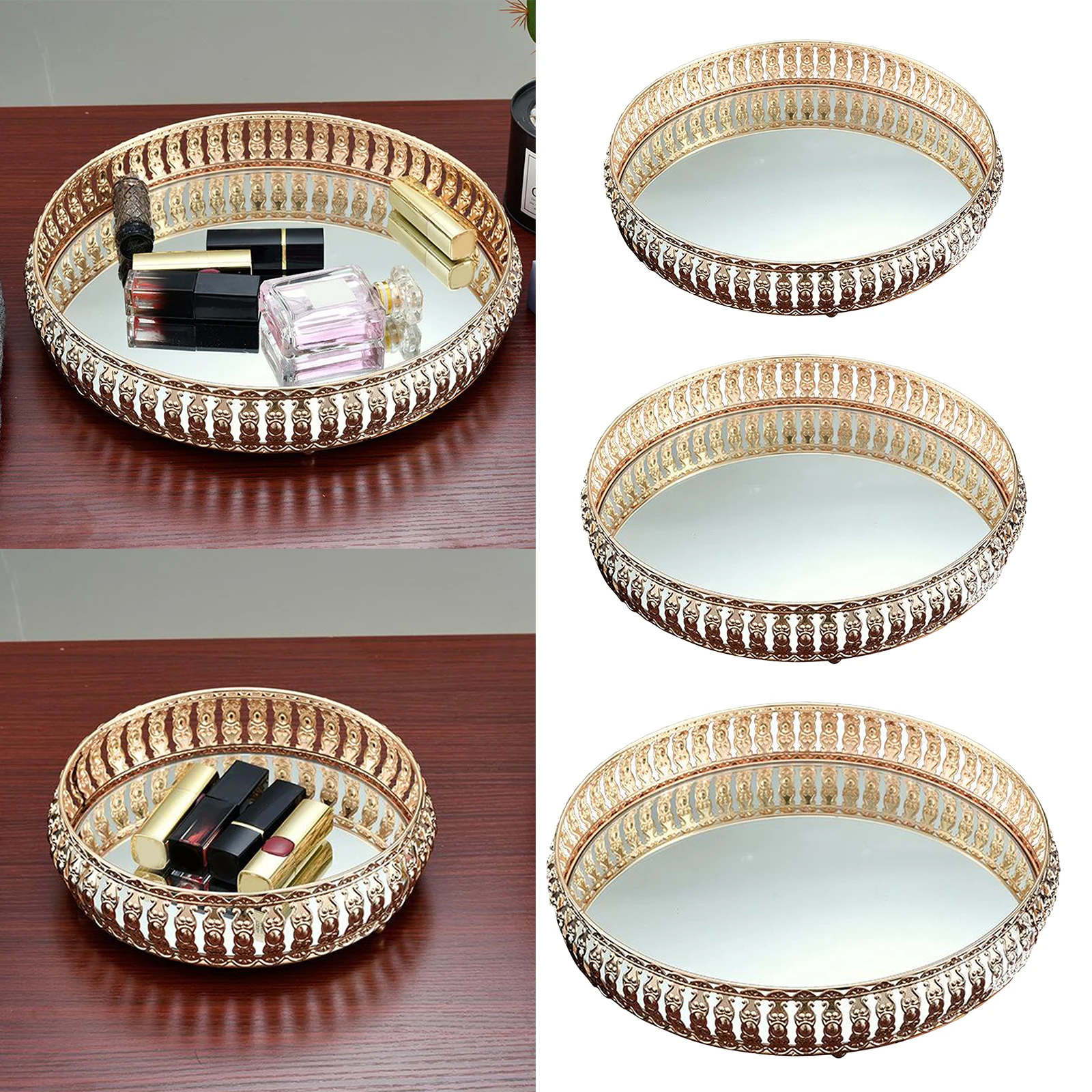 

Large Gold Mirror Tray, Ornate Decorative Tray - Jewelry, Makeup & Perfume