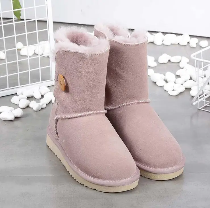 pink SHUANGGUN/; зимние ботинки из натуральной яловой кожи; Женские ботинки в австралийском стиле наивысшего качества; зимние женские теплые ботинки; botas mujer - Цвет: pink
