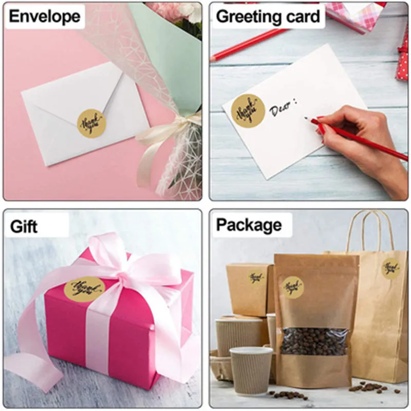 

500Pcs/Roll Thank You Stickers Kraft Paper Handmade Sticker Wedding Gift Card Store Baking Packaging Sealed Label Love Stickers