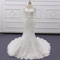 molanda hung gorgeous wedding dress appliques o neck mermaid lace with trimming beaded cut out bride gown vestido de noiva sj299