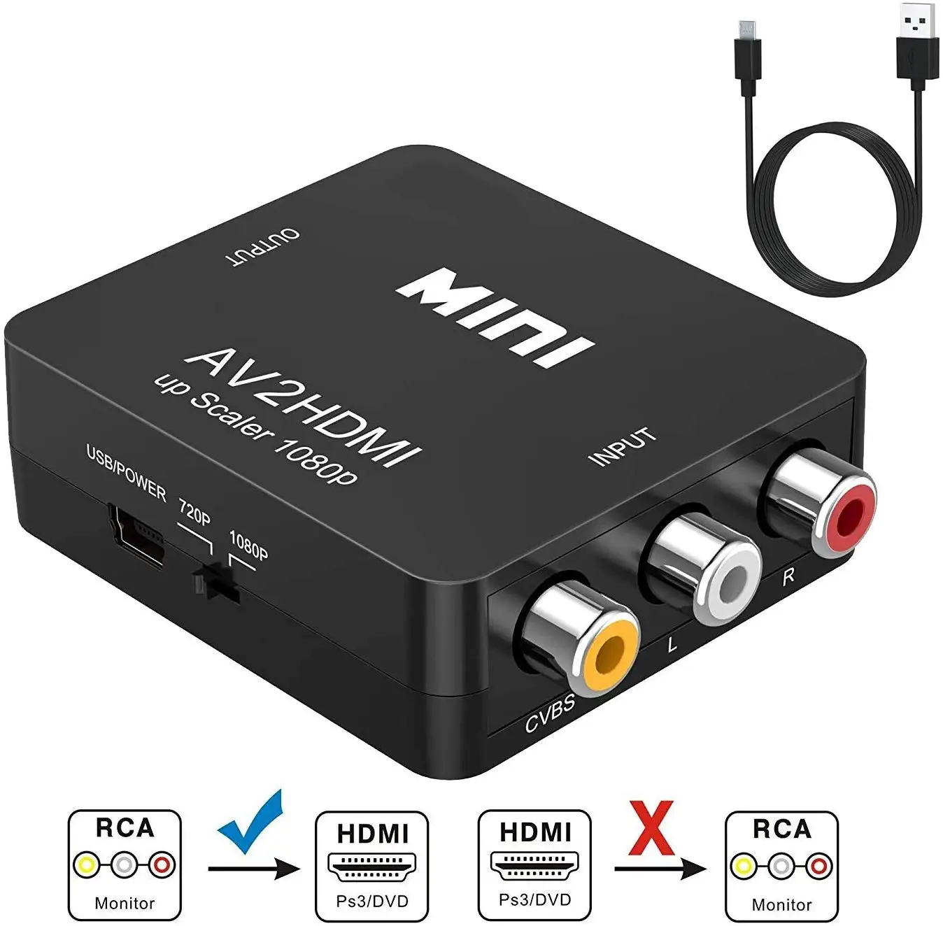 Адаптер RCA в HDMI AV CVSB Video AV/RCA CVBS мини видео конвертер компьютер HD 1080P поддержка NTSC PAL