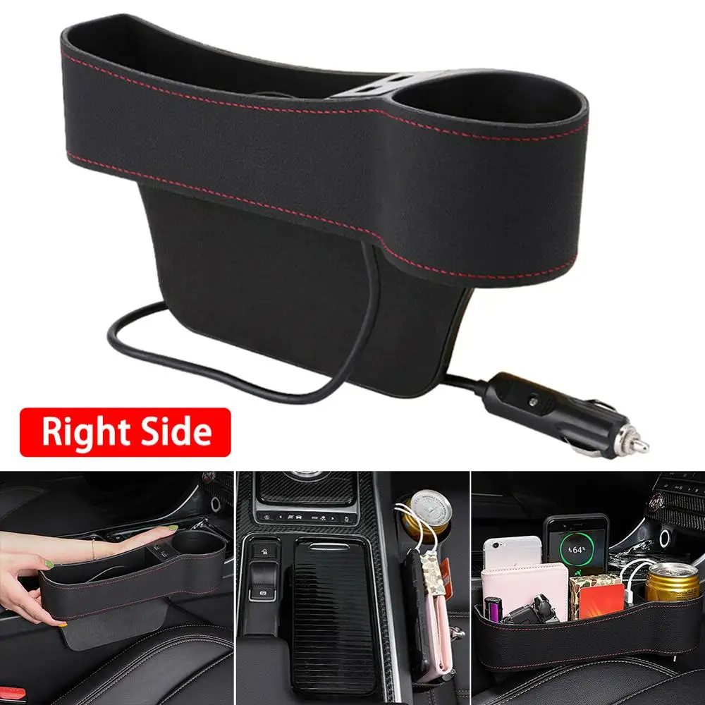 

New Arrival 1x Right Side Car Accessories Seat Slit Pocket Storage Organizer Box with 2 USB Port For Car Seat Slit Pocket Tools