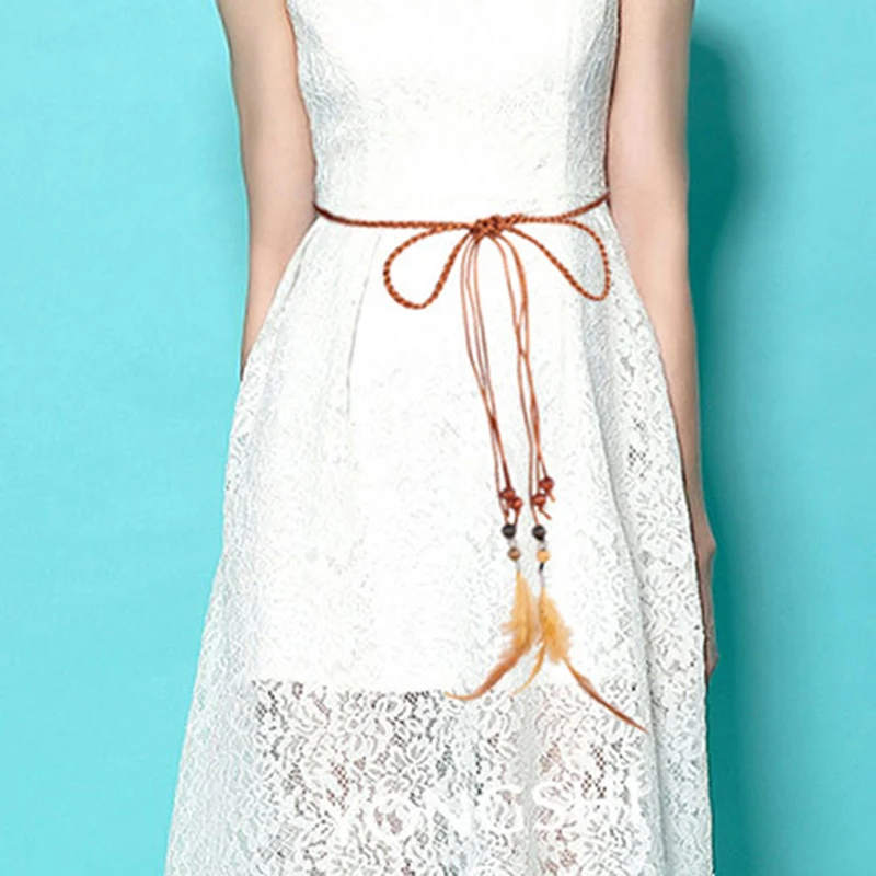 

Женские дизайнерские ремни, индивидуальный ремень для моделирования в повседневном стиле с перьями, Женский Плетеный ремень в стиле ретро, ...