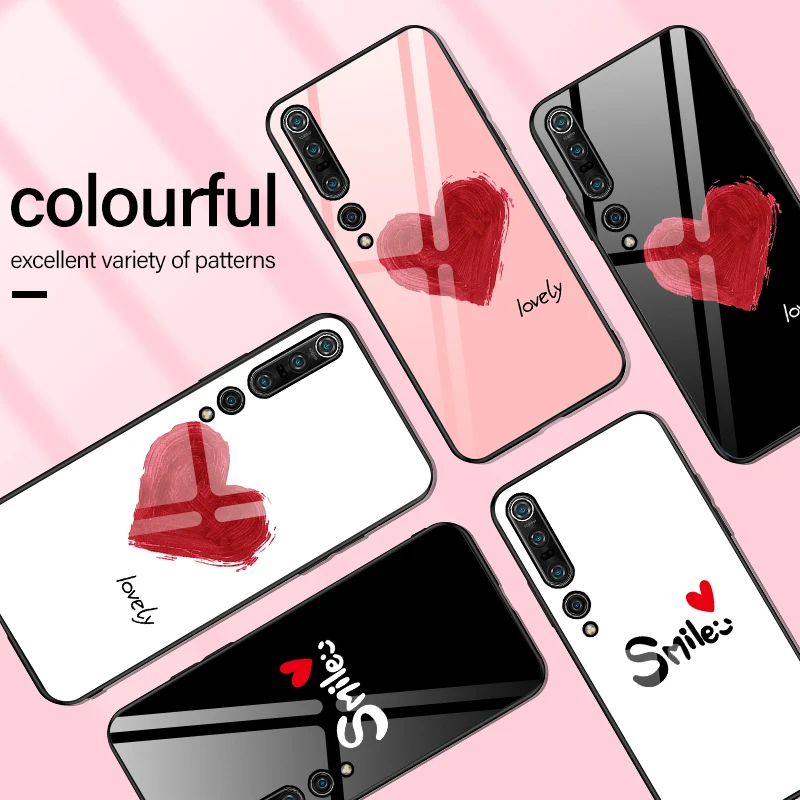 

Luxury Painted Heart-Shaped Tempered Glass Phone Case For Xiaomi 10 9 8 Lite 9T F1 Redmi Note 8 7 Pro Plus Silicone Phone Case