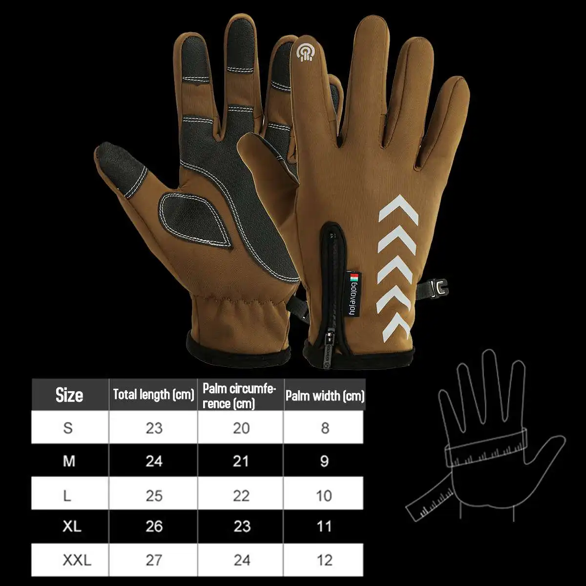 

Winter Warm Gloves Zipper Outdoor Sports Riding Ski Gloves Touch Screen Gloves Windproof Waterproof for Men Woman M/L/XL