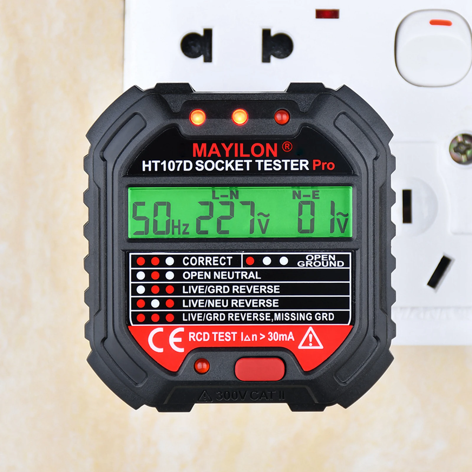 MAYILON HT107 тестер розетки er Pro тест напряжения RCD 30mA детектор US EU вилка нулевая линия