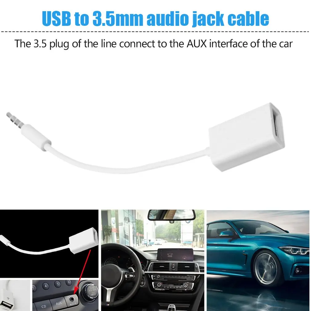 3 5 мм Мужской аудиоразъем AUX к USB 2 0 Женский кабель Шнур для автомобиля MP3 Прямая