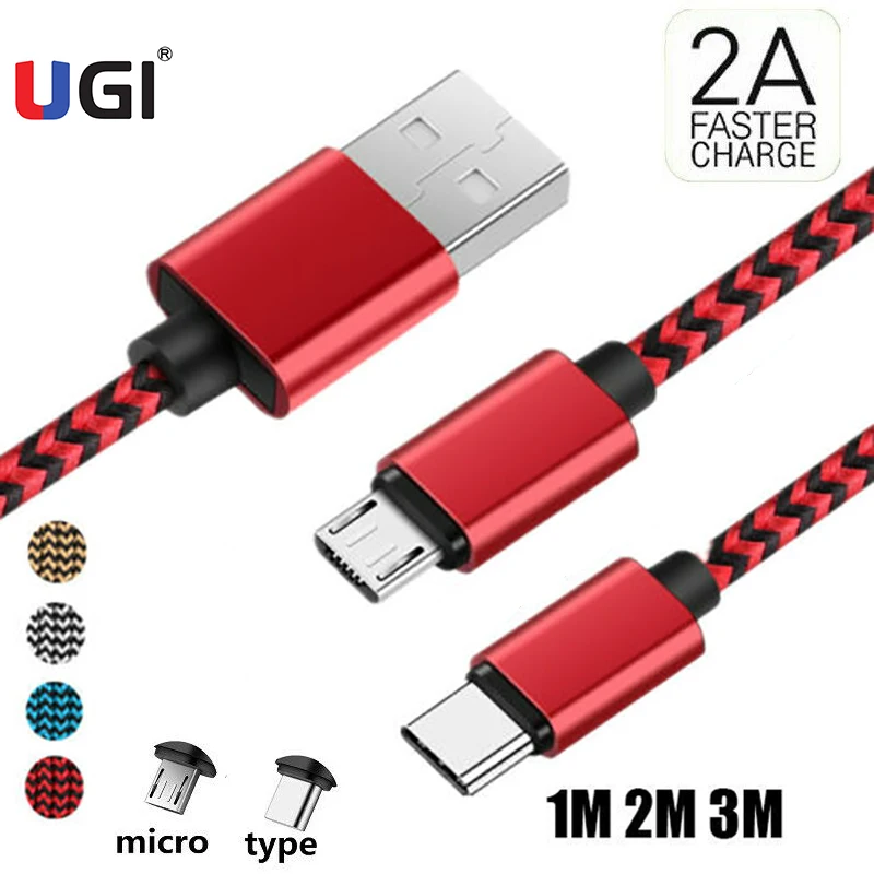 

UGI USB Fast Charging Cable Micro USB Type C USB C Mobile Phone Accessories Nylon Braided Data Transfer For Samsung Oneplus HTC