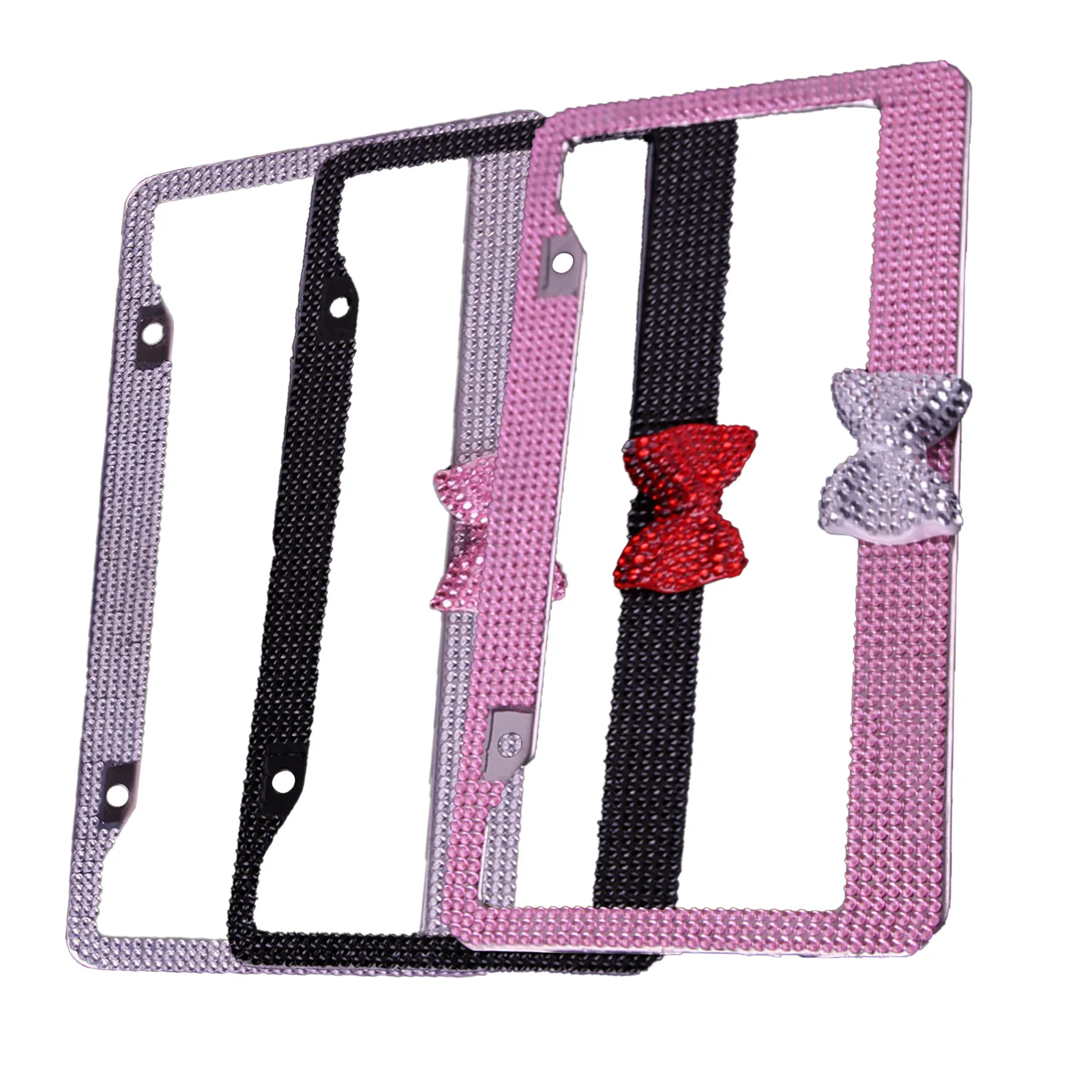 

2pcs/set DIY Fashion Easy Install With Bowknot Rhinestone License Plate Frame Gifts Exterior Accessories Cute Styling Universal