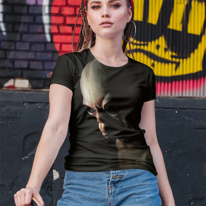 

Women Cartoon Alien Space Printing Short Sleeve Clothing Summer Shirt ET T-shirts Top T Graphic Female Ladies Womens Tee T-Shirt