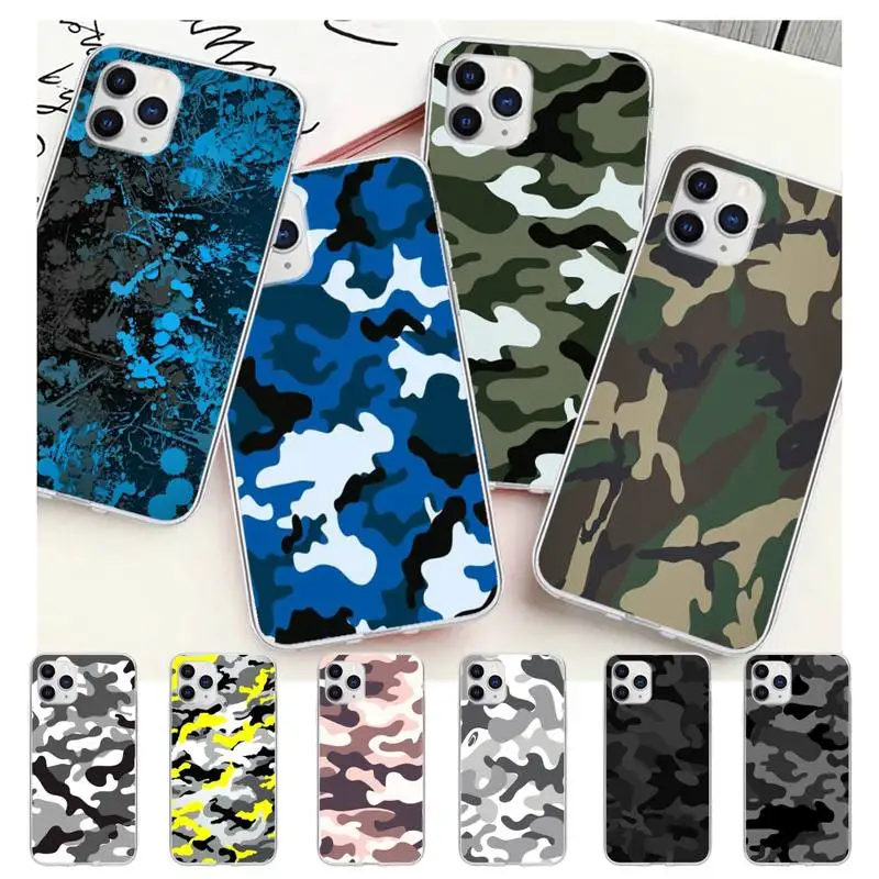 

Camouflage Pattern Camo Military Transparent Phone Cover For IPhone 12 11 Pro Max Xs X Xr 7 8 6 6s Plus 5 5s Se 2020 Clear Case