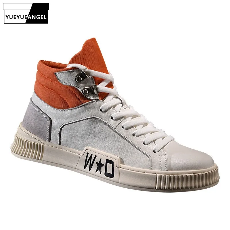 

Mens Colors Mixed High Top Shoes Outside Casual Joggers Sneakers Fashion Active Chaussure Homme Lace Up Genuine Leather Shoes
