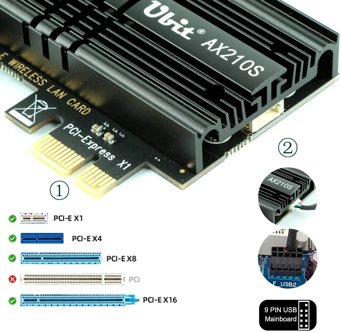 

Ubit WiFi 6E supports 6GHz Gen 7 PCIe WiFi card, up to 5400Mbps, Bluetooth 5.2, AX210 wireless WLAN adapter
