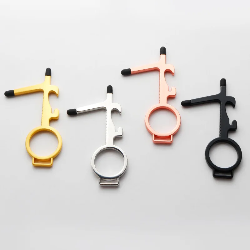 

2pcsNon-contact door opener multi-head touch screen brass keychain