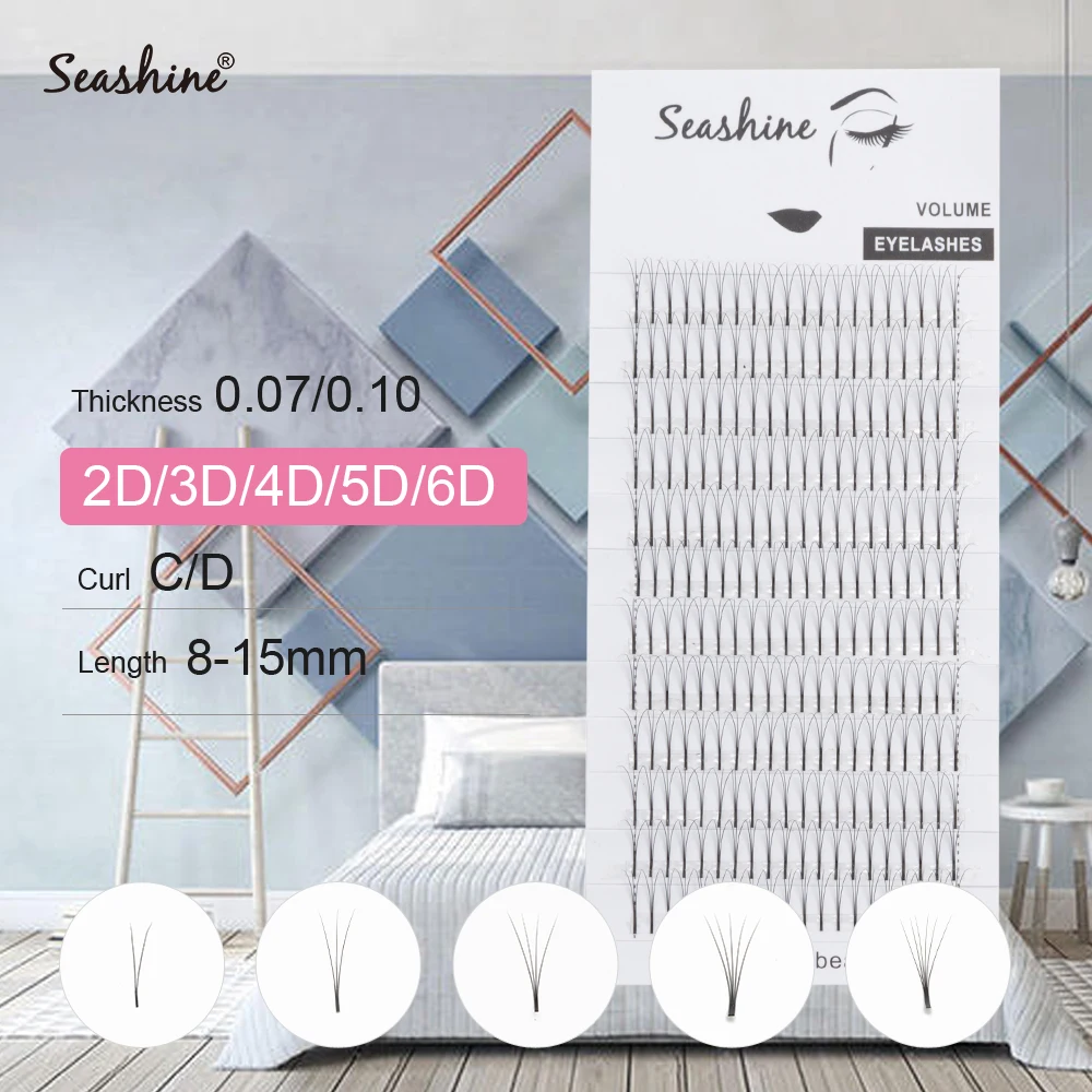 Seashine 2D-6D длинные Стволовые предварительно сделанные вентиляторы ресницы