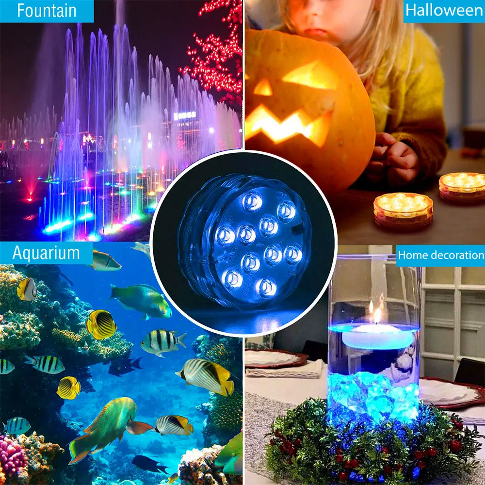

10 Led RGB Submersible Lights Remote Control Underwater Lamp Battery Operated Outdoor Garden Pool Party Vase Light Decoration