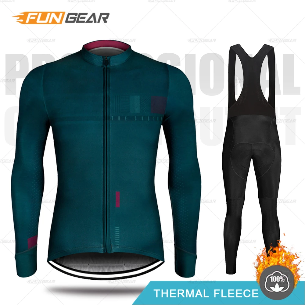 BIB SET Зимняя мужская велосипедная Джерси с длинным рукавом, комплект, термальная флисовая велосипедная одежда, защита от холода, MTB, сохраняющая тепло, одежда для мужчин, для верховой езды - Цвет: BIB SET