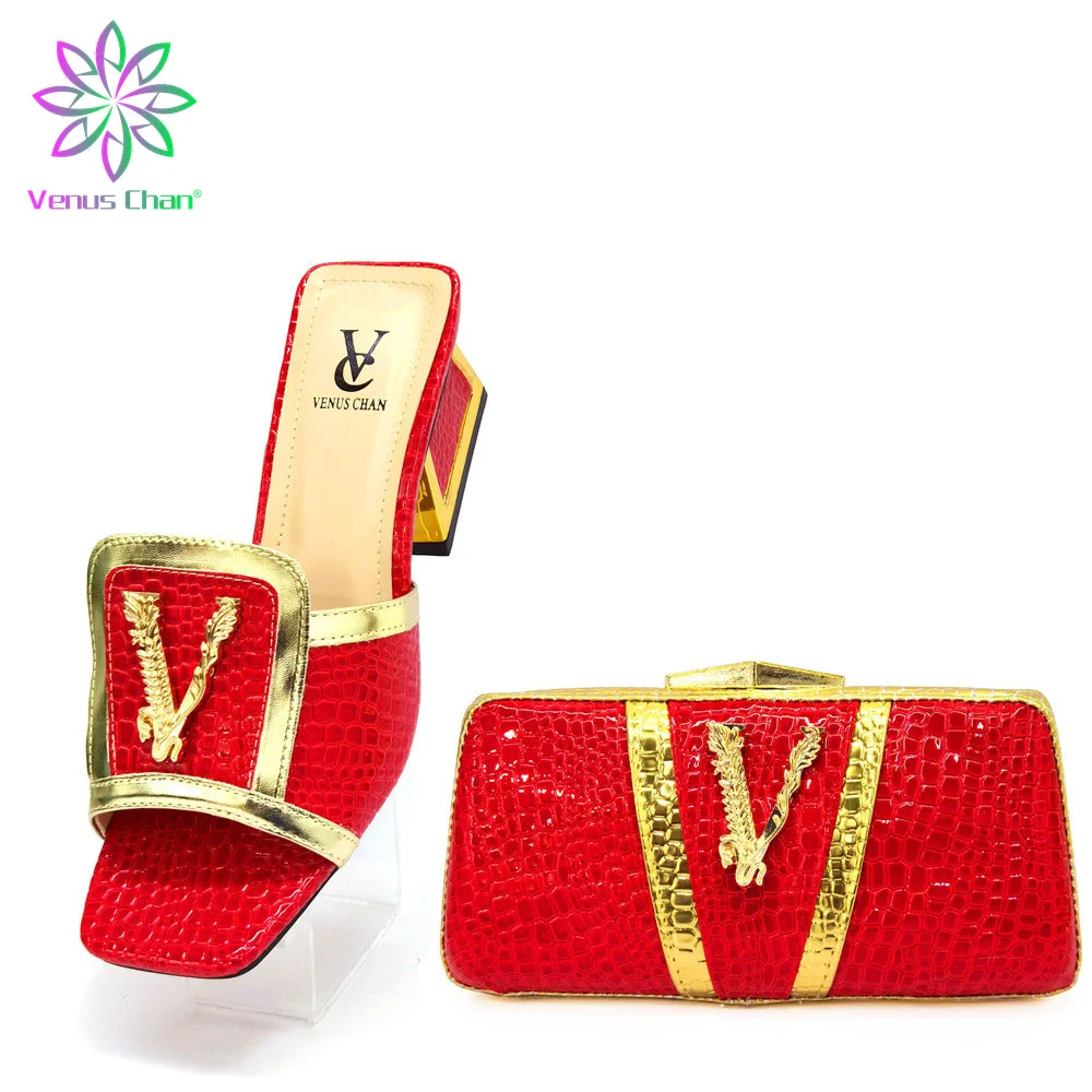 2022 New Arrival Fashion Style Italian Design Red Color Ladies Shoes and Bags To Match Set Decorated with Rhinestone for Party