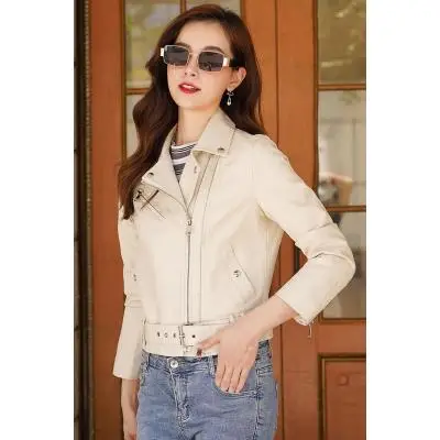 

Fall 2020 women's imitation PU leather jacket women's Lapel zipper motorcycle coat female punk street style oversize