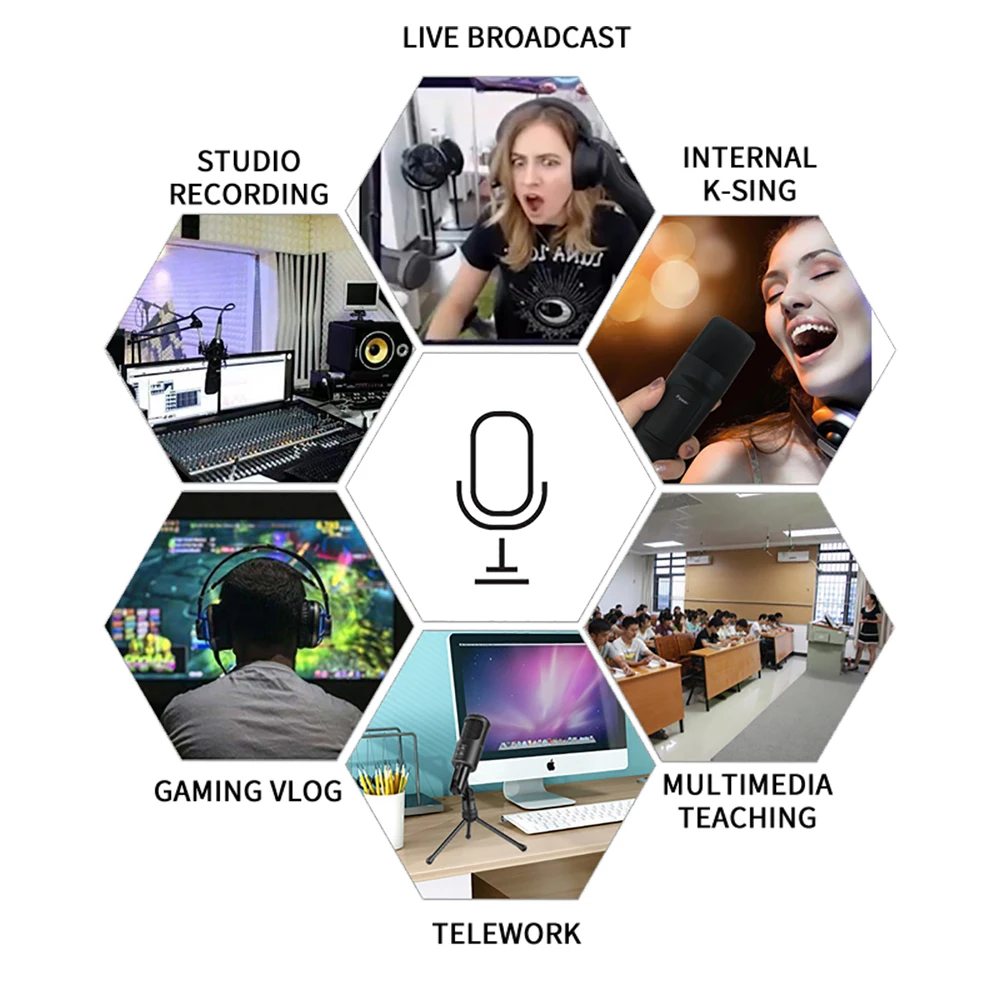 

PINZHENG Condenser Microphone For PC 3.5mm Plug Stereo MIC Desktop Tripod YouTube Video Skype Chatting Gaming Podcast Recording