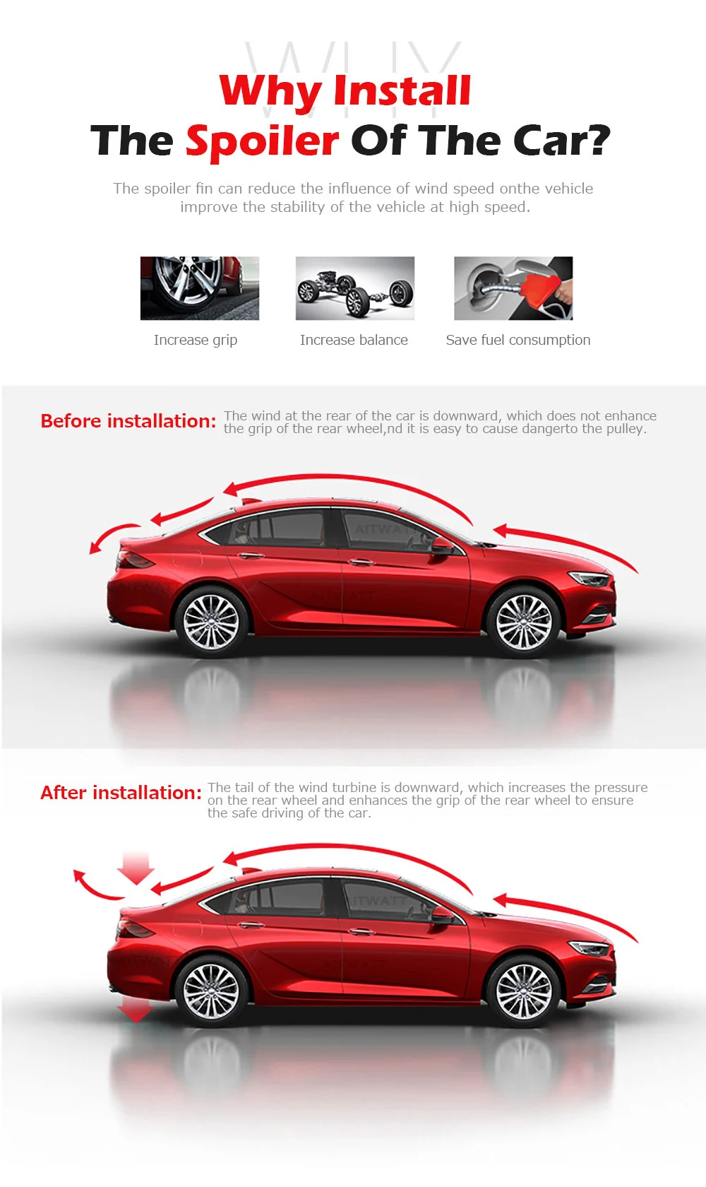 AITWATT для Volkswagen Arteon CC R, стильный спойлер из углеродного волокна, АБС-пластик, автомобильный спойлер для заднего крыла, цветной спойлер для стайлинга автомобилей