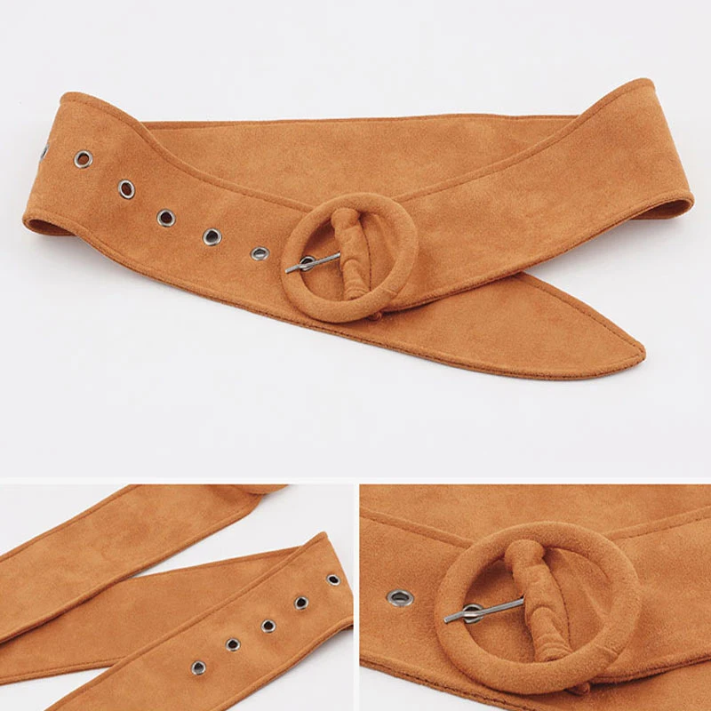 Женский винтажный пуховик из замши с эластичным поясом широкий пояс пряжкой на