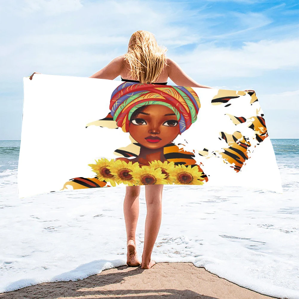

Adult Microfiber Household Towel Bath Towel Yoga Sports Towel Black Girl Pattern Printed Cloak Robe Beach Towel Travel Towel