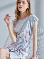 summer 100 natural silk night dress women print real silk nightwear sleepwear short sleeve robe femme nuisette silk nightgowns