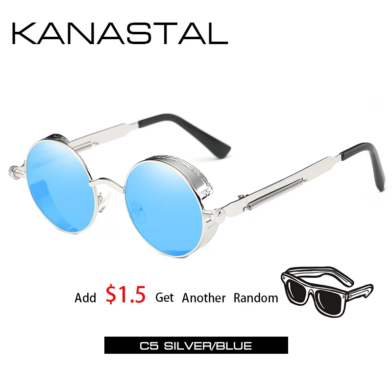 silver blue2 Круглые Солнцезащитные очки в стиле стимпанк, зеркальные Мужские и женские очки в стиле панк, брендовые дизайнерские ретро очки в оправе, винтажные весенние солнечные очки UV400 - Цвет линз: silver blue2