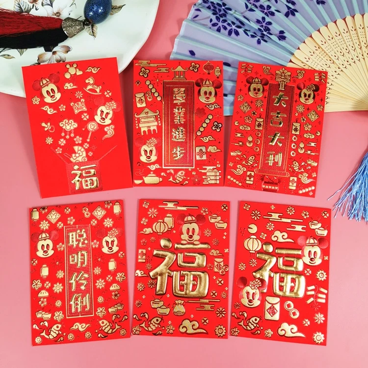 Китайский стиль Микки Минни красный пакет 2020 китайский новый год конверт 6