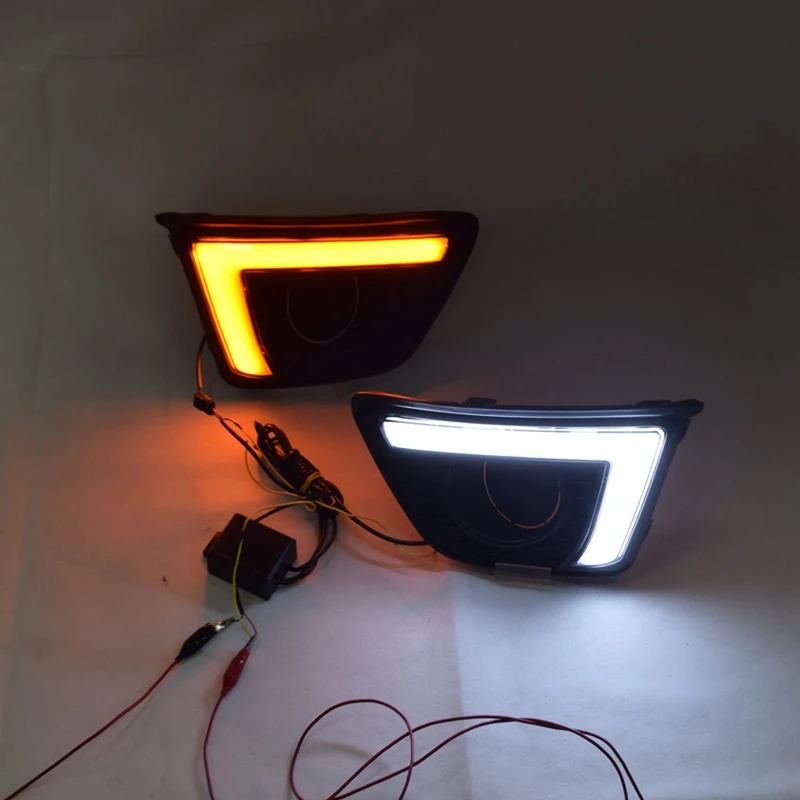 

Для Honda Jazz Fit 2014 2015 2016 2017 отложным воротником желтый сигнал реле Водонепроницаемый дневные ходовые огни 12V светодиодные дневные ходовые огни ...