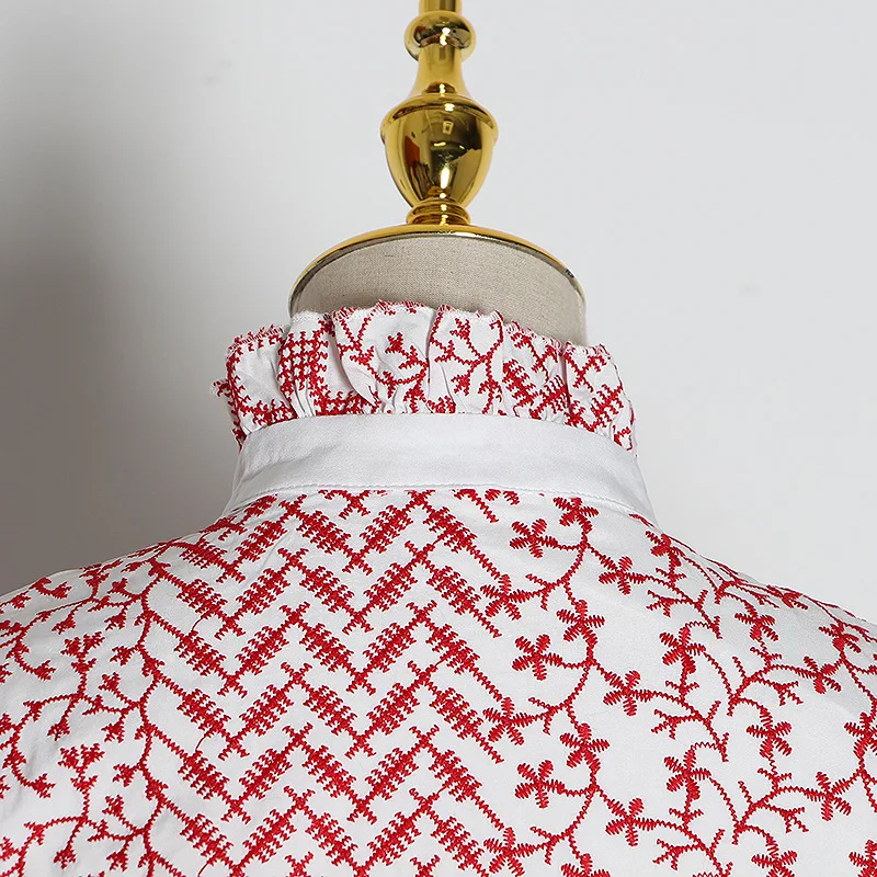 Женское летнее платье с вышивкой со стоячим воротником милое туника средней