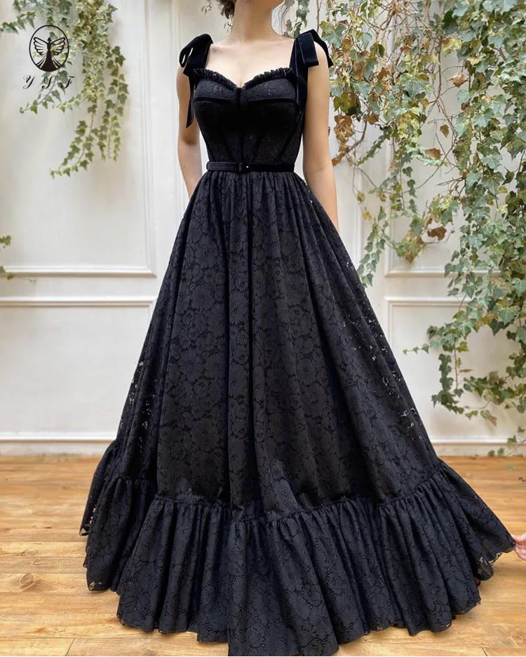 Мода Vestidos De Formature Спагетти ремень Милая Линия длиной до пола Кружева Выпускные