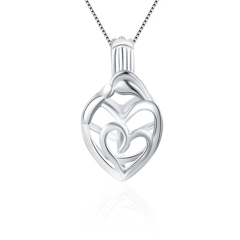 

CLUCI 3pcs Mother and Kid Love 925 Sterling Silver Cage Heart Wish Pearl Locket Necklace Pendant Gift for Mom SC047SB