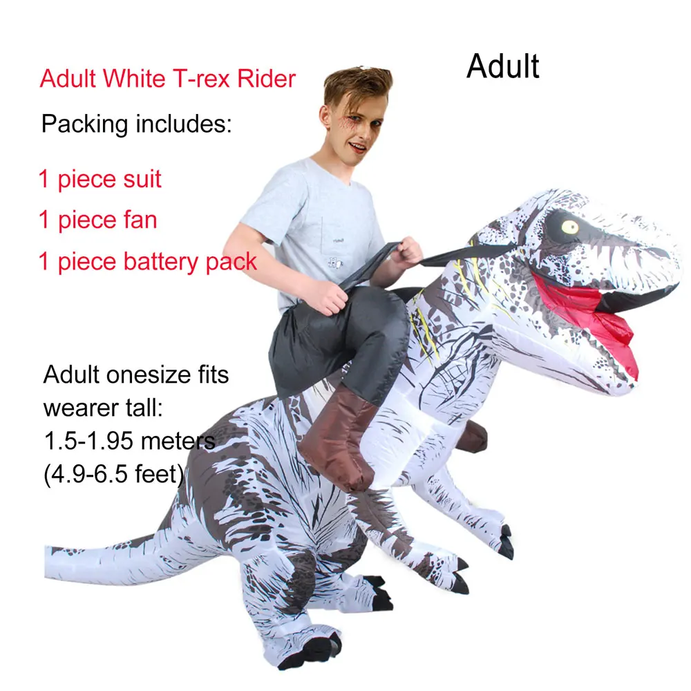 Adult White Rider JYZCOS взрослый T REX надувной костюм динозавра Хэллоуин партии Косплей Костюм для женщин мужчин детей Карнавальный костюм - Цвет: Adult White Rider