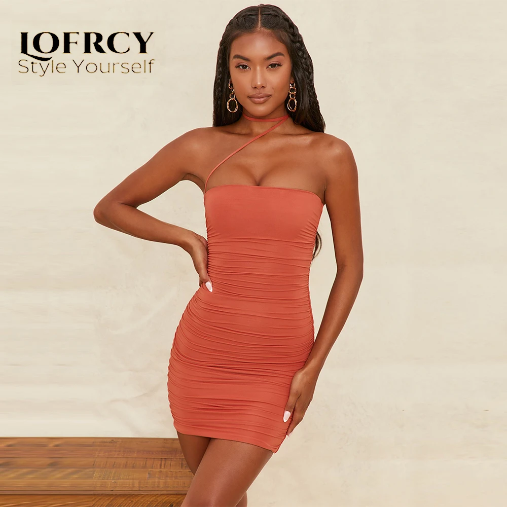 

Элегантное двухслойное платье Lofrcy из Джерси, сексуальная женская одежда, желтое облегающее платье с лямкой на шее, летнее женское платье