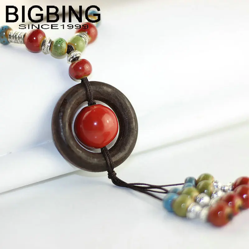 Женское ожерелье с подвеской Y081 BIGBING длинное из красного керамического бисера и