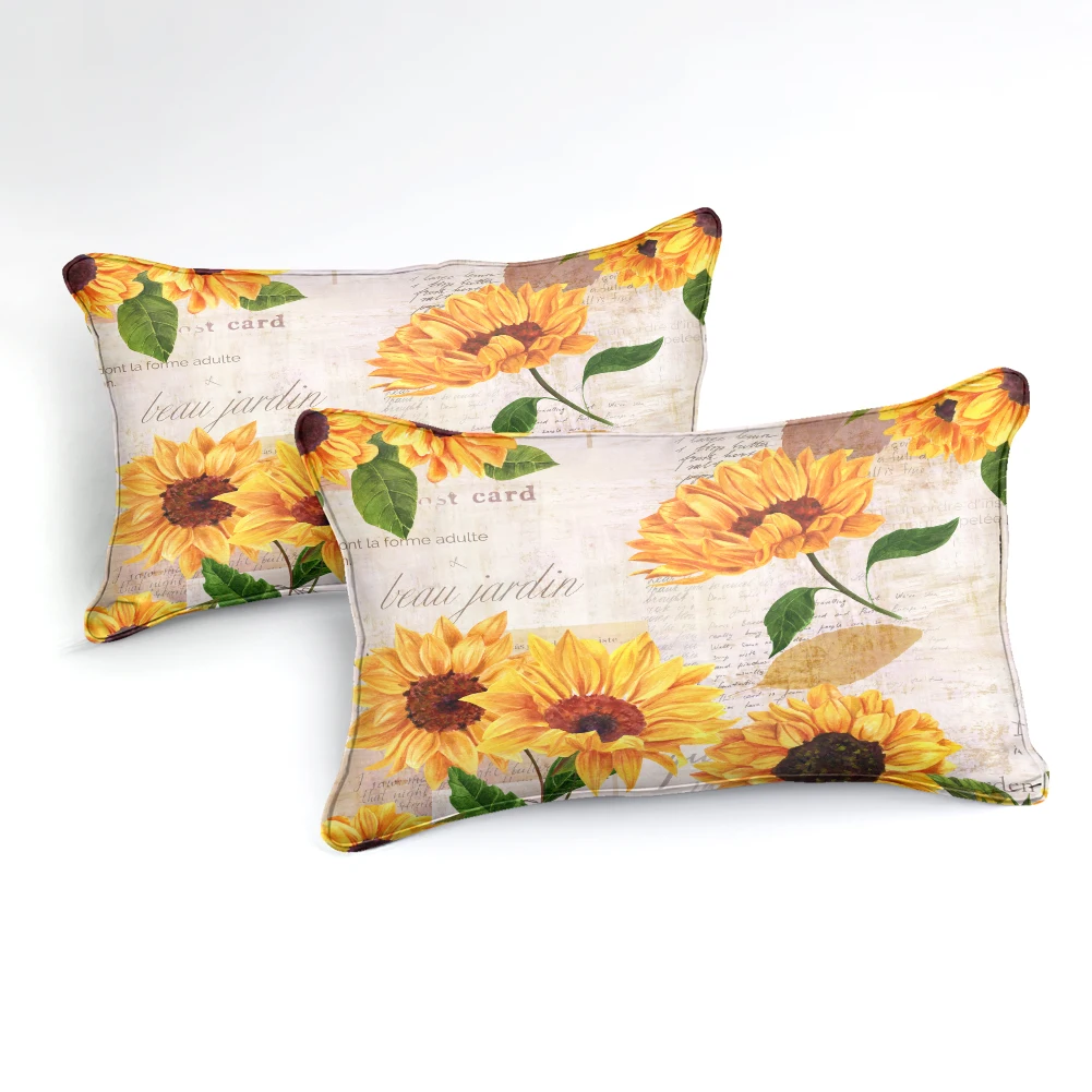 Juego de edred&oacute;n de girasoles con letras para ni&ntilde;os y ni&ntilde;as, ropa de cama con estampado de girasoles, Retro-2