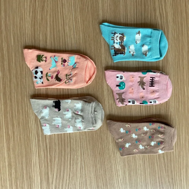 Милые носки с животным принтом женские из чистого хлопка изображением ягненка