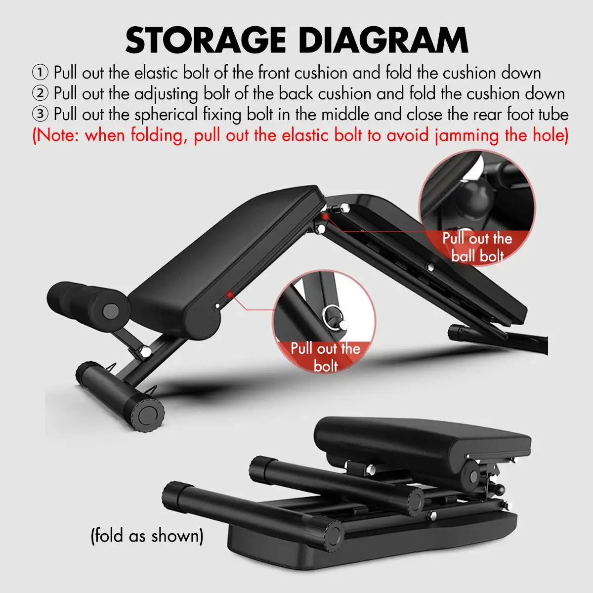 

Foldable Dumbbell Bench 6 Gear Backrest Sit Up AB Abdominal Multifunctional Fitness Bench Weight Training Equipment Pull Ropes