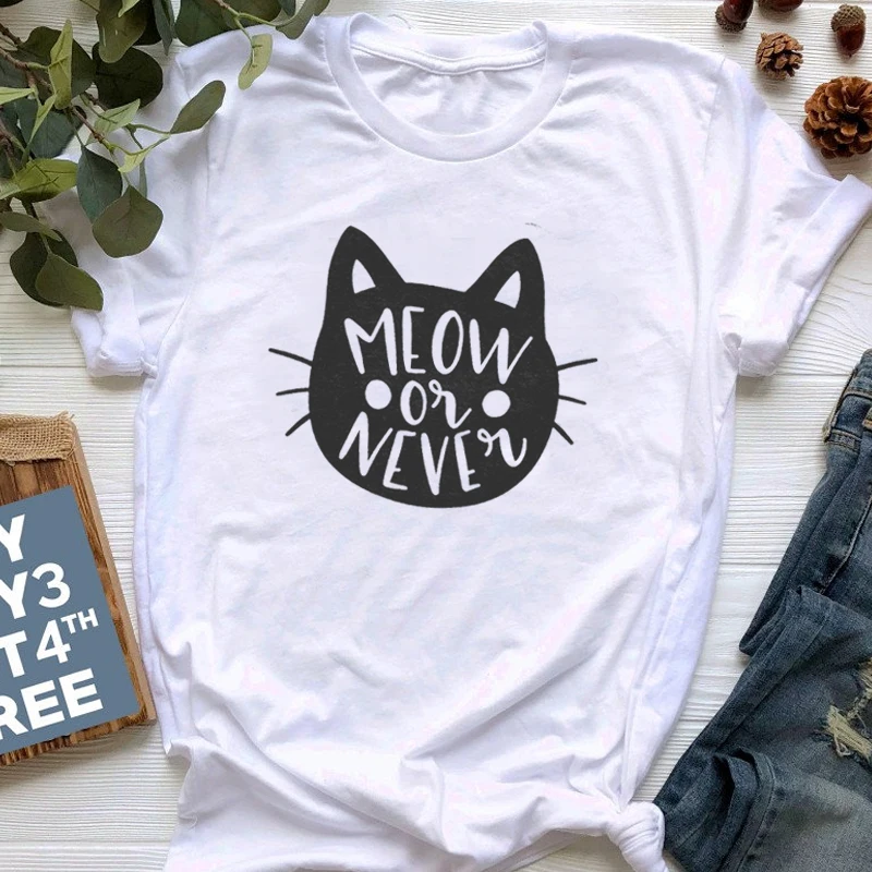 Футболка женская с графическим принтом Meow or Never|Футболки| |