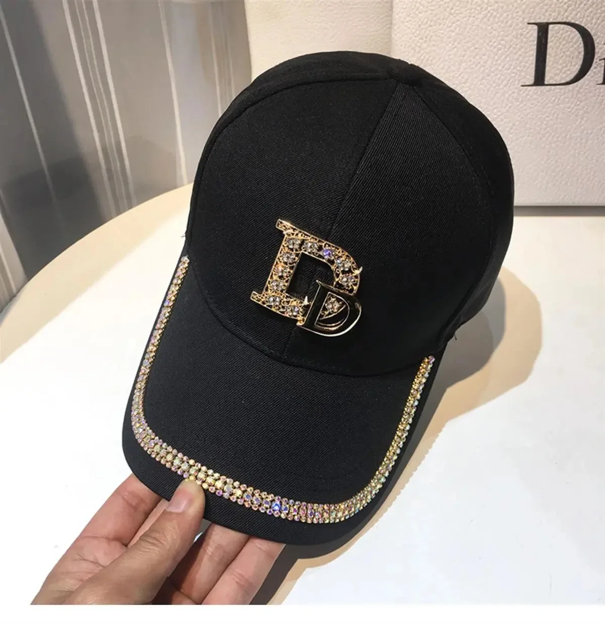 2021 New Letter D Baseball Caps Rhinestone Cotton Snap Back Women's Cap Hip Hop Cap Adjustable Hats for Women Baseball Caps